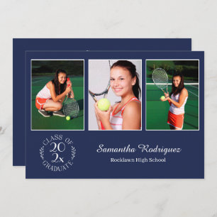 Custom 3 Photo Chic Emblem Navy Graduation Party Invitation