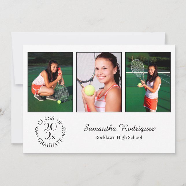 Custom 3 Photo Chic Emblem White Graduation Party Invitation (Front)