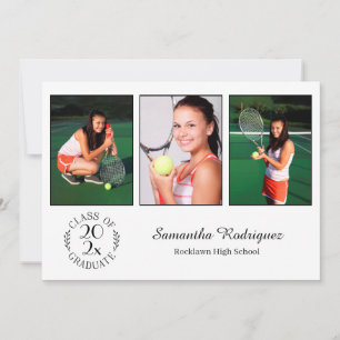 Custom 3 Photo Chic Emblem White Graduation Party Invitation