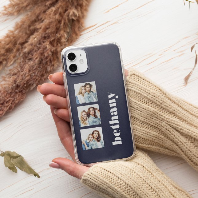 Custom 3-Photo Chunky Monogram Dark Navy Blue Case-Mate iPhone Case (Creator Uploaded)