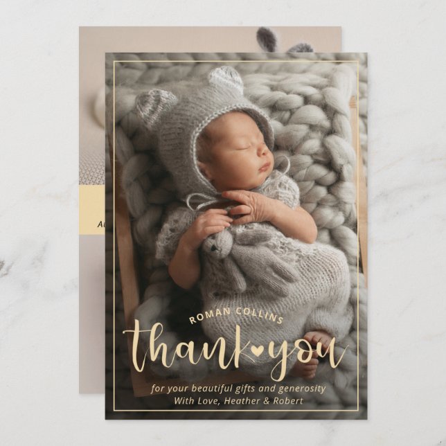 Custom 3 Photo Classy Thank You Birth Announcement (Front/Back)