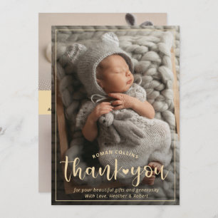 Custom 3 Photo Classy Thank You Birth Announcement