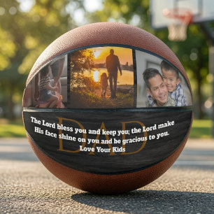 Custom 3-Photo Collage Basketball with Bible Verse