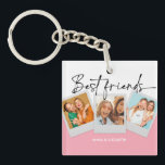 Custom 3 Photo Collage Cute Simple Pink BFF  Key Ring<br><div class="desc">Custom 3 Photo Collage Cute Simple Pink BFF</div>
