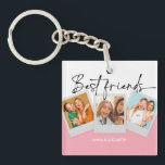 Custom 3 Photo Collage Cute Simple Pink BFF  Key Ring<br><div class="desc">Custom 3 Photo Collage Cute Simple Pink BFF</div>