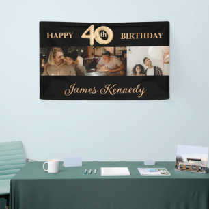 Custom 3 Photo Collage Happy 40th Birthday Party  Banner