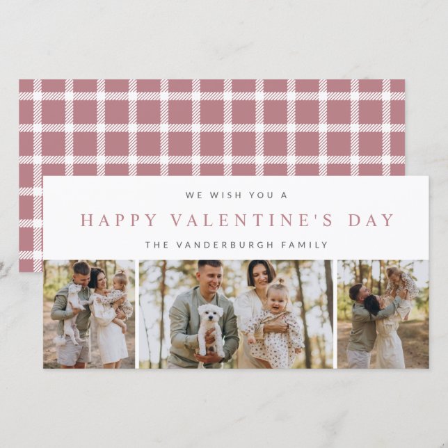 Custom 3 Photo Collage Happy Valentines Day Family Holiday Card (Front/Back)
