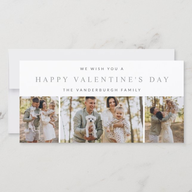 Custom 3 Photo Collage Happy Valentines Day Family Holiday Card (Front)