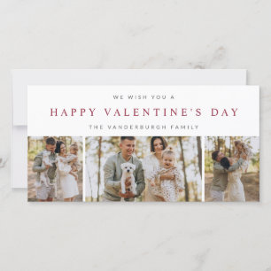 Custom 3 Photo Collage Happy Valentine's Family Holiday Card