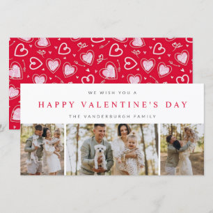 Custom 3 Photo Collage Happy Valentine's Family Holiday Card