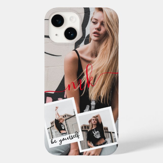 Custom 3 Photo Collage Monogram Name and Quote Case-Mate iPhone Case (Back)