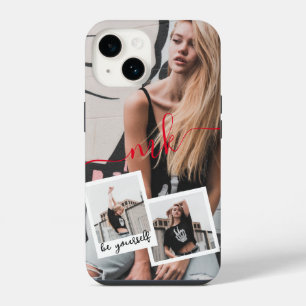 Custom 3 Photo Collage Monogram Name and Quote iPhone 14 Case