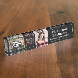 Custom 3 Photo Collage Name Acrylic Desk Block Nameplate
