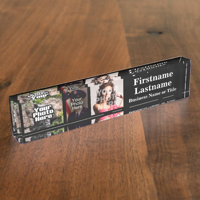 Custom 3 Photo Collage Name Acrylic Desk Block Nameplate (Side)