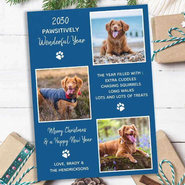 Custom 3 Photo Collage Pet Dog Year in Review Holiday Card (Creator Uploaded)