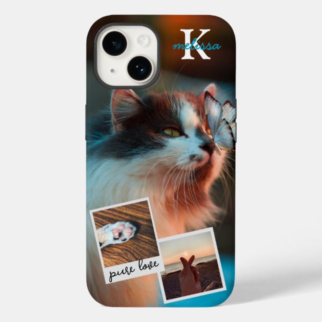 Custom 3 Photo Collage Pet Monogram Name and Quote Case-Mate iPhone Case (Back)