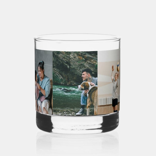 Custom 3 Photo Collage Template Whiskey Glass (Front)