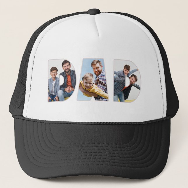 Custom 3 Photo Dad Lettering Personalised Trucker Hat (Front)