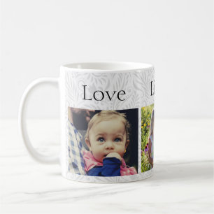 Custom 3 Photo/ Elegant Minimalist Grey Floral Coffee Mug