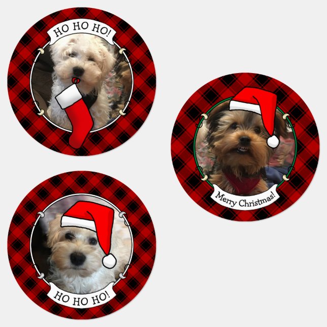 Custom 3 Photo Frame Template Christmas Red Plaid (Group)