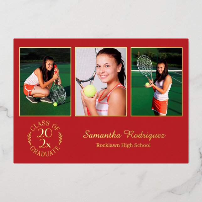 Custom 3 Photo Graduation Party Red and Gold (Front)