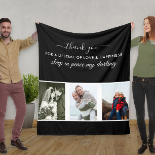 Custom 3 Photo Grid In Loving Memory Black Fleece Blanket