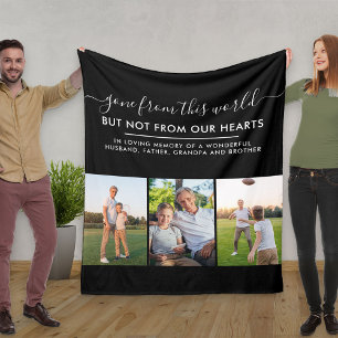 Custom 3 Photo Grid In Loving Memory Black Fleece Blanket