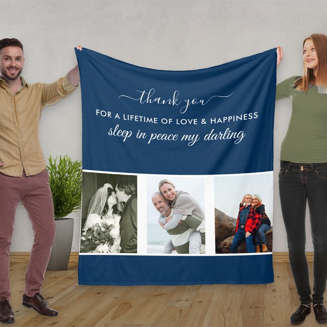 Custom 3 Photo Grid In Loving Memory Fleece Blanket (Creator Uploaded)