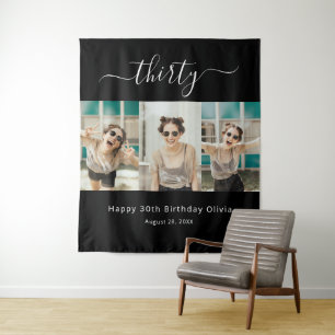 Custom 3 Photo Happy 30th Birthday Tapestry