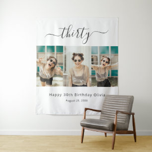 Custom 3 Photo Happy 30th Birthday Tapestry