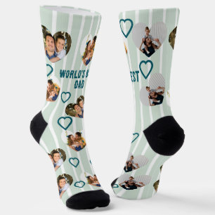 Custom 3 Photo Hearts Collage Best Dad Ever Socks