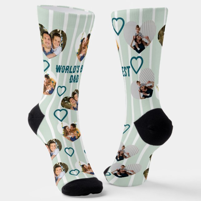 Custom 3 Photo Hearts Collage Best Dad Ever  Socks (Angled)
