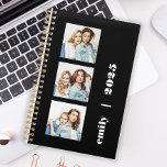 Custom 3-Photo Personalised Black White 2025 Planner<br><div class="desc">Easily customise this modern planner by replacing the three sample images with your favourite square photos. Add your name or monogram initials and the year in chunky white typography on a black background.</div>