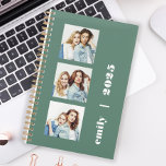 Custom 3-Photo Personalised Eucalyptus Green 2025 Planner<br><div class="desc">Easily customise this modern planner by replacing the three sample images with your favourite square photos. Add your name or monogram initials and the year in chunky white typography on a trendy eucalyptus green background.</div>