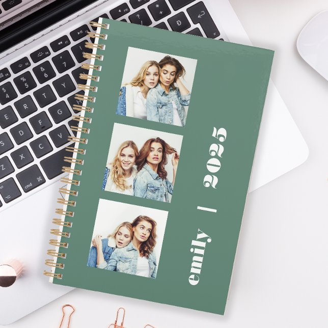 Custom 3-Photo Personalised Eucalyptus Green 2025 Planner (Creator Uploaded)