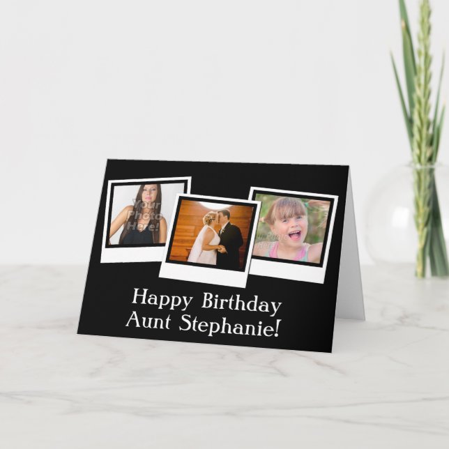 Custom 3-Photo Snapshot Frames Colour Birthday Car Card (Front)