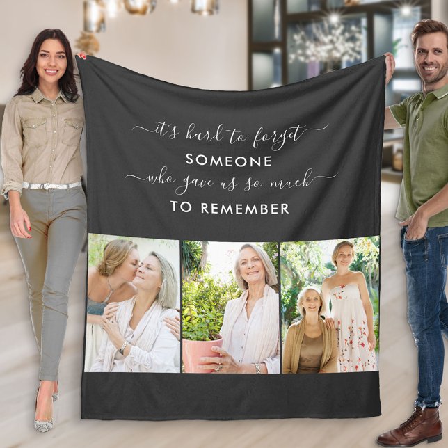 Custom 3 Photo Someone to Remember Black Memorial Fleece Blanket (Creator Uploaded)