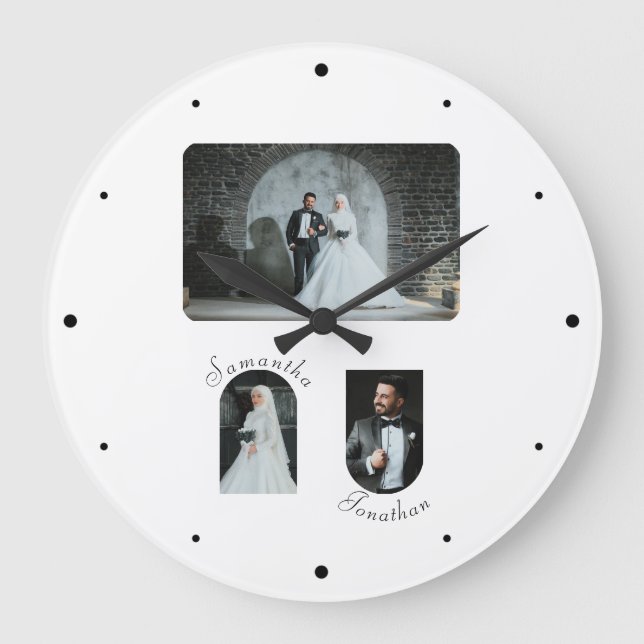 Custom 3 Photo Wedding Couple Wall Clock (Front)