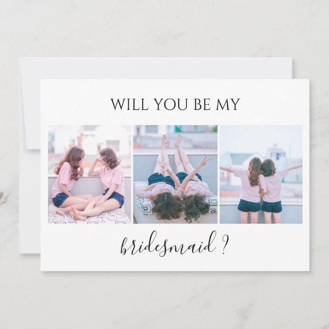 Custom 3 Photo Will You Be My Bridesmaid Card (Front)