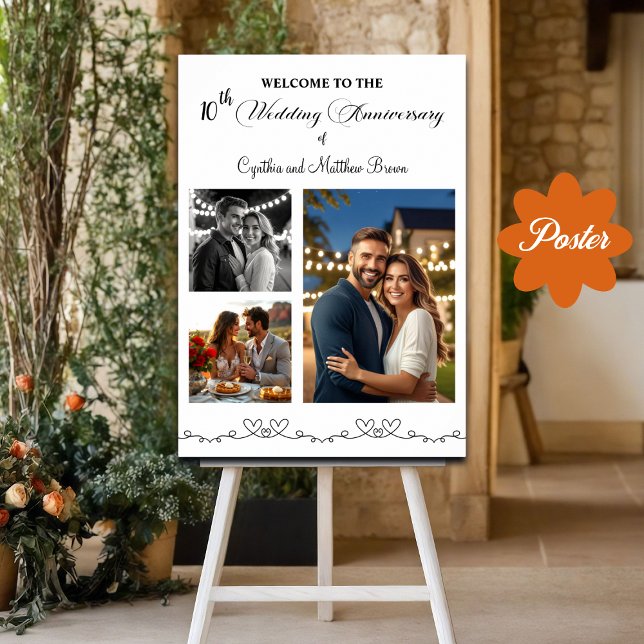 Custom 3 Photos 10th Wedding Anniversary Welcome Poster (Creator Uploaded)