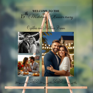 Custom 3 Photos 15th Wedding Anniversary Welcome Acrylic Sign