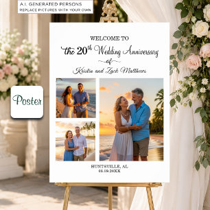 Custom 3 Photos 20th Wedding Anniversary Welcome Poster