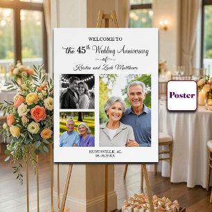 Custom 3 Photos 45th Wedding Anniversary Welcome Poster
