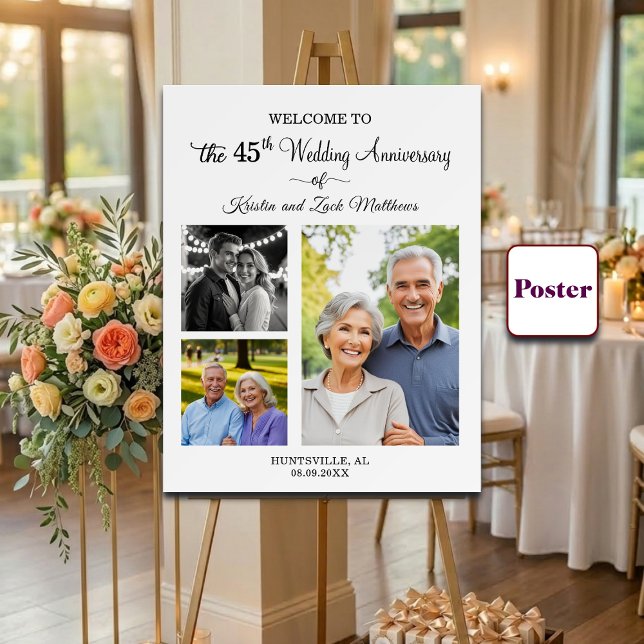 Custom 3 Photos 45th Wedding Anniversary Welcome Poster (Creator Uploaded)