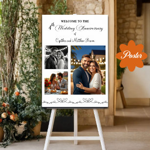 Custom 3 Photos 4th Wedding Anniversary Welcome Poster