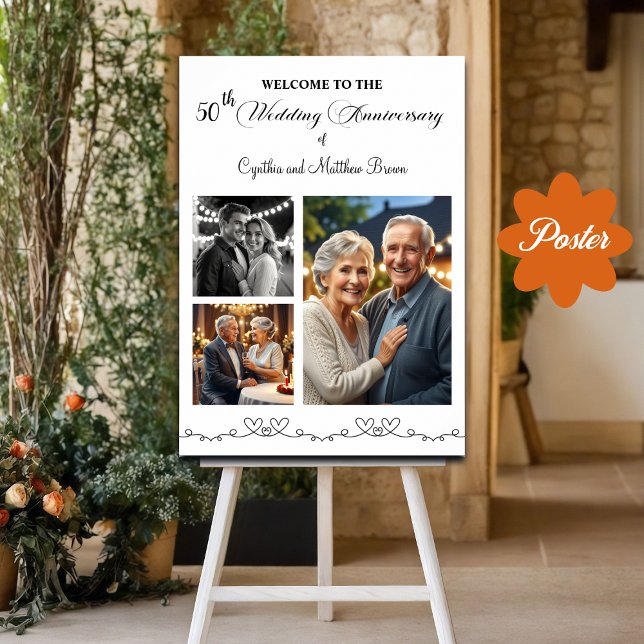 Custom 3 Photos 50th Wedding Anniversary Welcome Poster (Creator Uploaded)