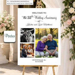 Custom 3 Photos 55th Wedding Anniversary Welcome Poster