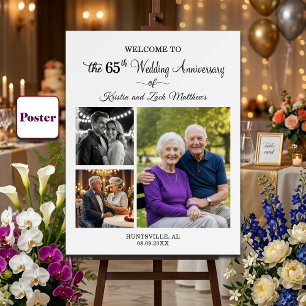 Custom 3 Photos 65th Wedding Anniversary Welcome Poster