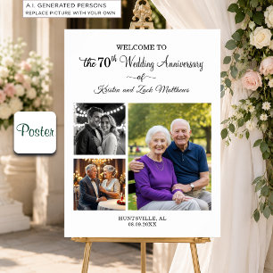 Custom 3 Photos 70th Wedding Anniversary Welcome Poster