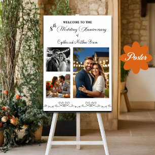 Custom 3 Photos 8th Wedding Anniversary Welcome Poster